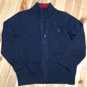 Petit Bataeu navy & red wool blend zip cardigan